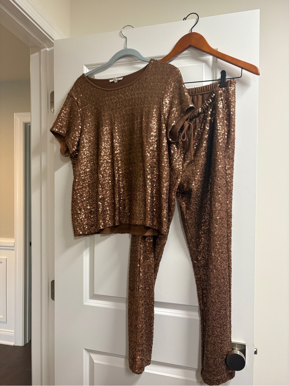 Splendid Brown Sequin Top & Jogger Set